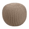 Pouf tricot rond en coton taupe D40 cm