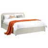 Doppelbett aus beige/grauem Stoff mit Bettkasten, 160x200cm