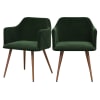 Lot de 2 chaises avec accoudoirs en velours vert foncé