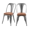 Chaise en métal chrome et cuir synthétique marron (lot de 2)
