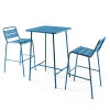 Ensemble table de bar et 2 chaises hautes en métal bleu pacific