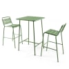 Ensemble table de bar et 2 chaises hautes en métal vert cactus