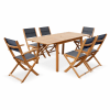 Table de jardin 6 chaises en bois d'Eucalyptus huilé et textilène noir