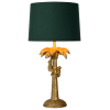 Lámpara de mesa dorado y turquesa con palmera y monos de resina