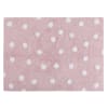 Tappeto lavabile a pois bianchi in cotone rosa 120x160