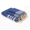 Set bain, 1 fouta + 2 serviettes coton 100x200 bleu grec / blanc