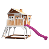 Cabane de en bois brun/blanc et toboggan violet