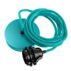 Suspension 1 fil électrique en tissu turquoise 2,5m douille noire