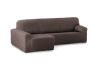 Funda de sofá chaise longue elástica izquierda marrón 250 - 360 cm
