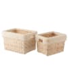 Set 2 cestas rectangular+ piel imitación ratán natural white wash