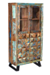 Vetrina a 4 ante e due cassetti in legno di riciclo e metallo