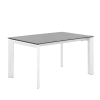 Mesa de comedor 160 extensible tapa porcelanica gris y patas blanco