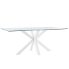 Mesa de comedor 160 con tapa cristal y patas metalicas blanco