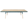 Table 220x120 cm en frêne massif, 2 rallonges bleu frehel