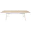 Table 160x100 cm en frêne massif, 2 rallonges blanc balisson