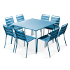 Ensemble table de jardin et 8 chaises en métal bleu pacific