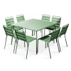 Ensemble table de jardin et 8 chaises en métal vert cactus