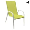 Lot de 4 chaises en textilène vert et aluminium blanc