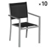 Lot de 10 chaises en aluminium gris et textilène noir