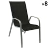 8er-Set Stühle aus schwarzem Textilene und grauem Aluminium