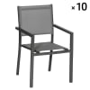 Lot de 10 chaises en aluminium anthracite et textilène gris