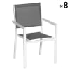 Lot de 8 chaises en aluminium blanc et textilène gris