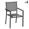 Lot de 4 chaises en aluminium anthracite et textilène gris