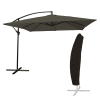 Parasol déporté carré 2,7x2,7m acier toile grise avec housse