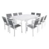 Salon de jardin table 140/200cm en aluminium blanc et gris