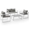 4-Sitzer Gartenmöbel aus grauem Stoff und weißem Aluminium
