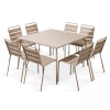 Tavolo da giardino e 8 sedie in metallo color talpa