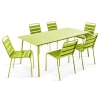 Conjunto mesa de jardín y 6 sillas de metal verde