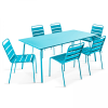 Conjunto mesa de jardín y 6 sillas de metal azul