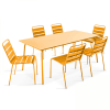 Conjunto mesa de jardín y 6 sillas de metal amarillo