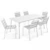Conjunto mesa de jardín y 6 sillas de metal blanco
