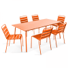 Table de jardin et 6 chaises en métal orange