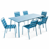 Table de jardin et 6 chaises en métal bleu