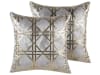 Set di 2 cuscini decorativi geometrico 45 x 45 cm grigio e oro