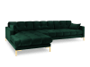 Canapé d'angle gauche 5 places en tissu velours vert bouteille