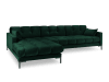 Canapé d'angle gauche 5 places en tissu velours vert bouteille