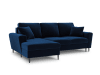 Canapé d'angle gauche 4 places en tissu velours bleu roi