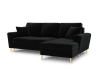 Canapé d'angle droit convertible 4 places en tissu velours noir