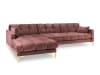 Canapé d'angle gauche 5 places en tissu velours rose