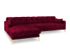 Canapé d'angle gauche 5 places en tissu velours rouge
