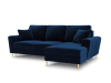 Canapé d'angle droit 4 places en tissu velours bleu roi