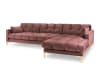 Canapé d'angle droit 5 places en tissu velours rose