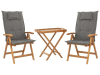 Set de terrasse table et 2 chaises pliantes en bois coussins gris