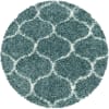 Tapis rond à poils longs et motifs alhambra turquoise 120x120cm