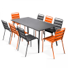 Ensemble table de jardin et 8 chaises en métal gris et orange
