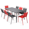 Ensemble table de jardin et 8 chaises en métal gris et rouge